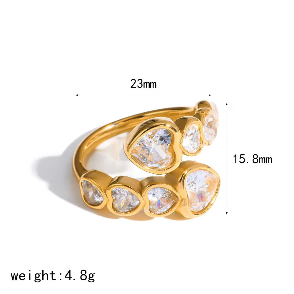 Heart Crystals Wrap Ring-18k