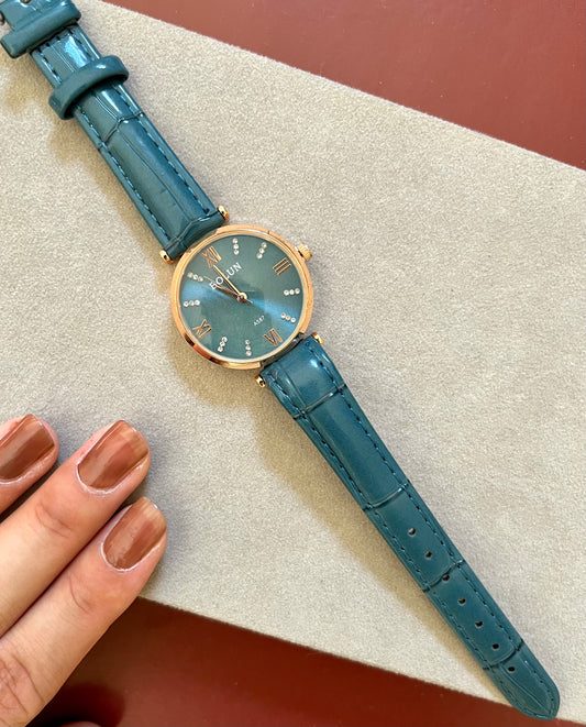TEAL TIMEPIECE-Leather Strap