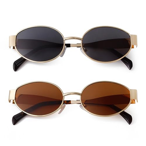 METAL RETRO WOMEN OVAL SHADES-Black Lens