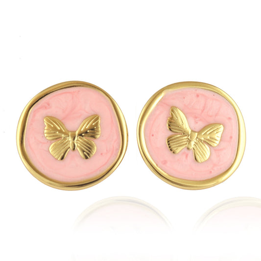 Pink Aura Butterfly Studs