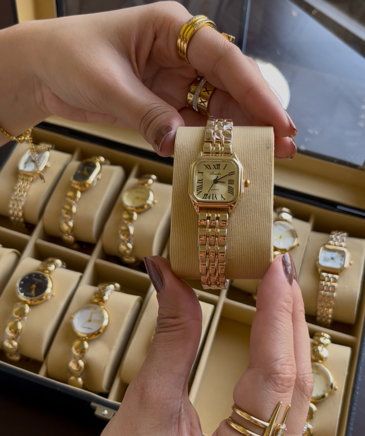 ISABELLA SQUARE LUXURY WATCH-Gold Dial