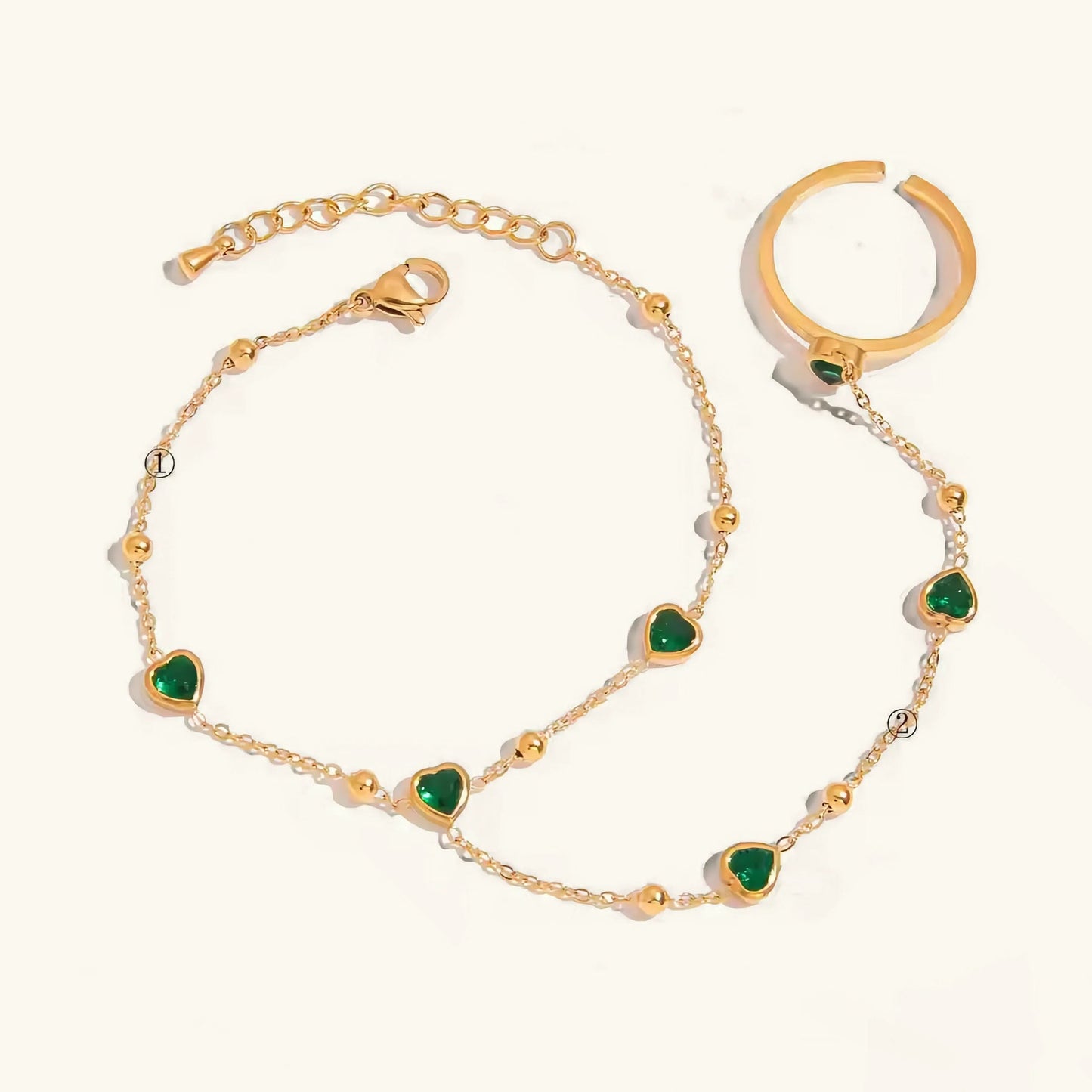 GLADYS EMERALD HEART HAND CHAIN