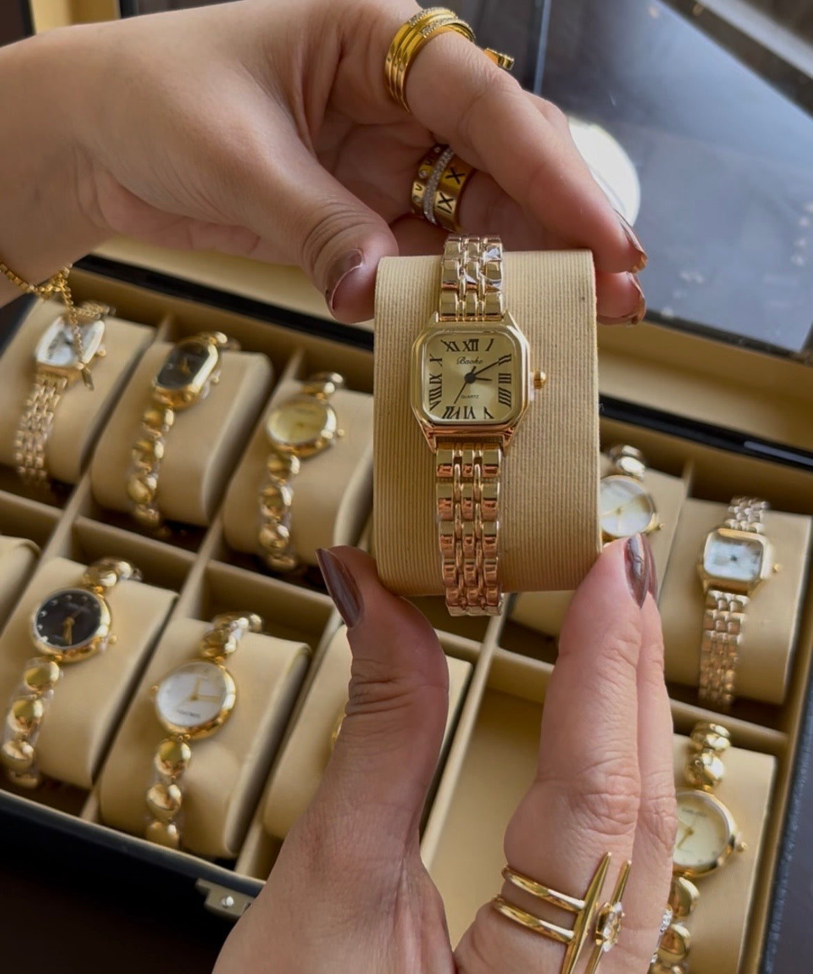 ISABELLA SQUARE LUXURY WATCH-Gold Dial