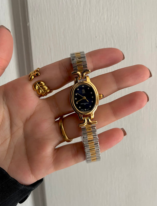 TOW TONE SAPPHIRE DIAL WATCH-water resistant stainless steel