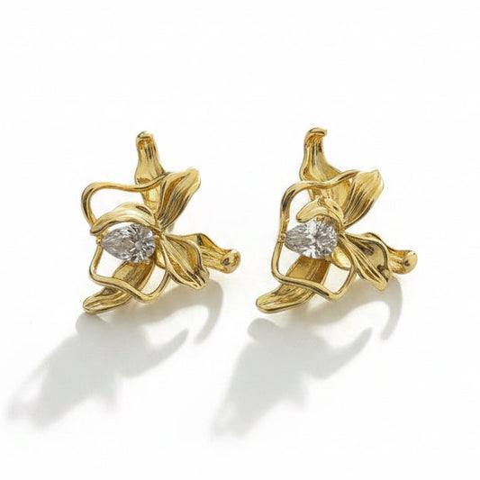 PETITE LOTUS EARRINGS-14k