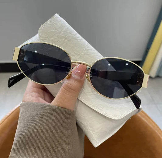 METAL RETRO WOMEN OVAL SHADES-Black Lens