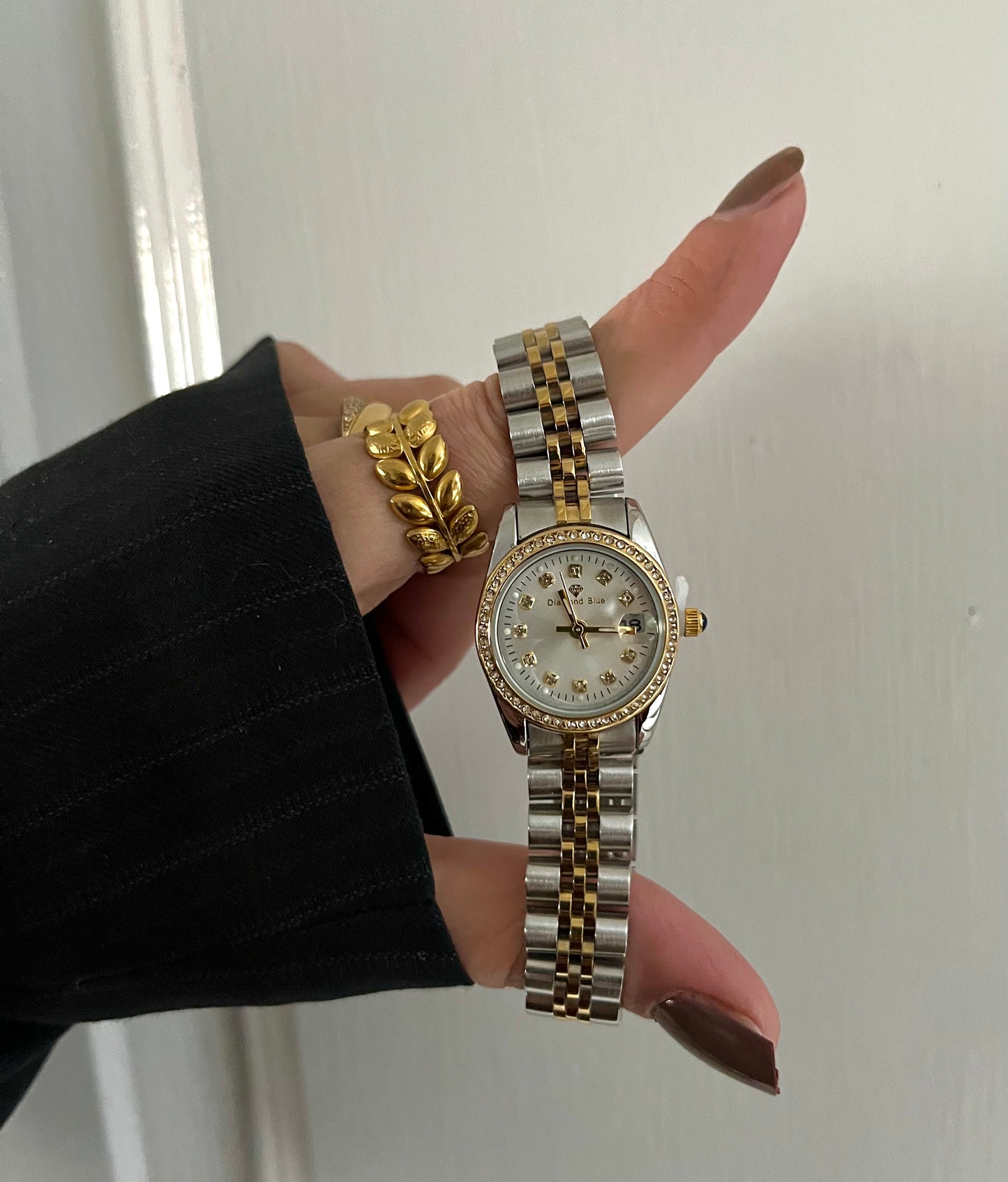 CRYSTAL STUDDED SILVER DAIL TWO-TONE WATCH