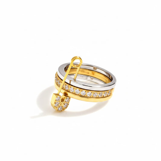 PINNED WITH DIAMONDS STACK RING-18k