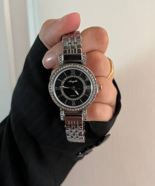 SILVER X BLACK ZIRCON WATCH