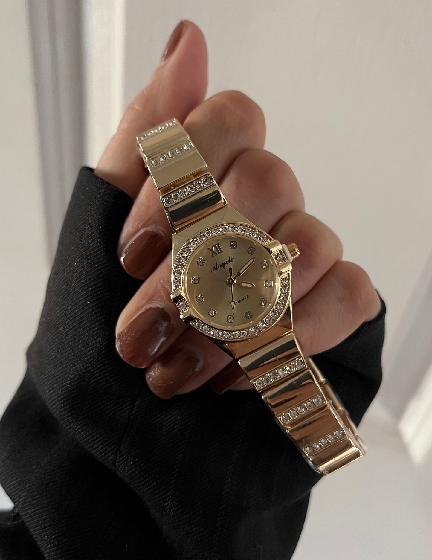 Crystal Studded Golden Dail Watch