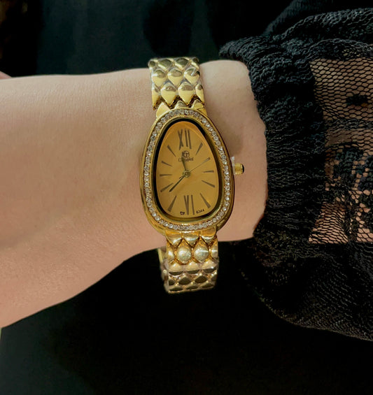 CRYSTAL STUDED GOLDEN DIAL WATCH