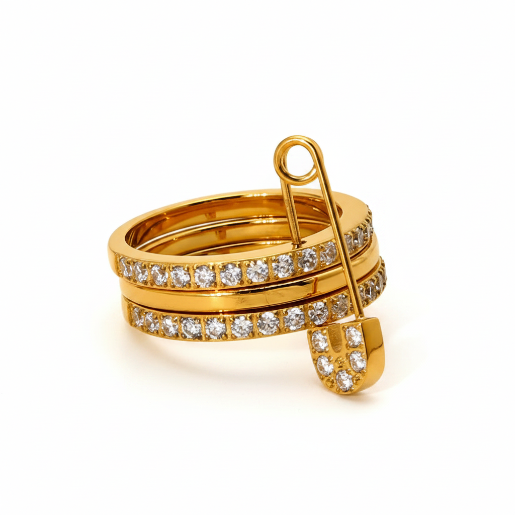 PINNED WITH DIAMONDS STACK RING-18k