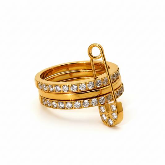 PINNED WITH DIAMONDS STACK RING-18k