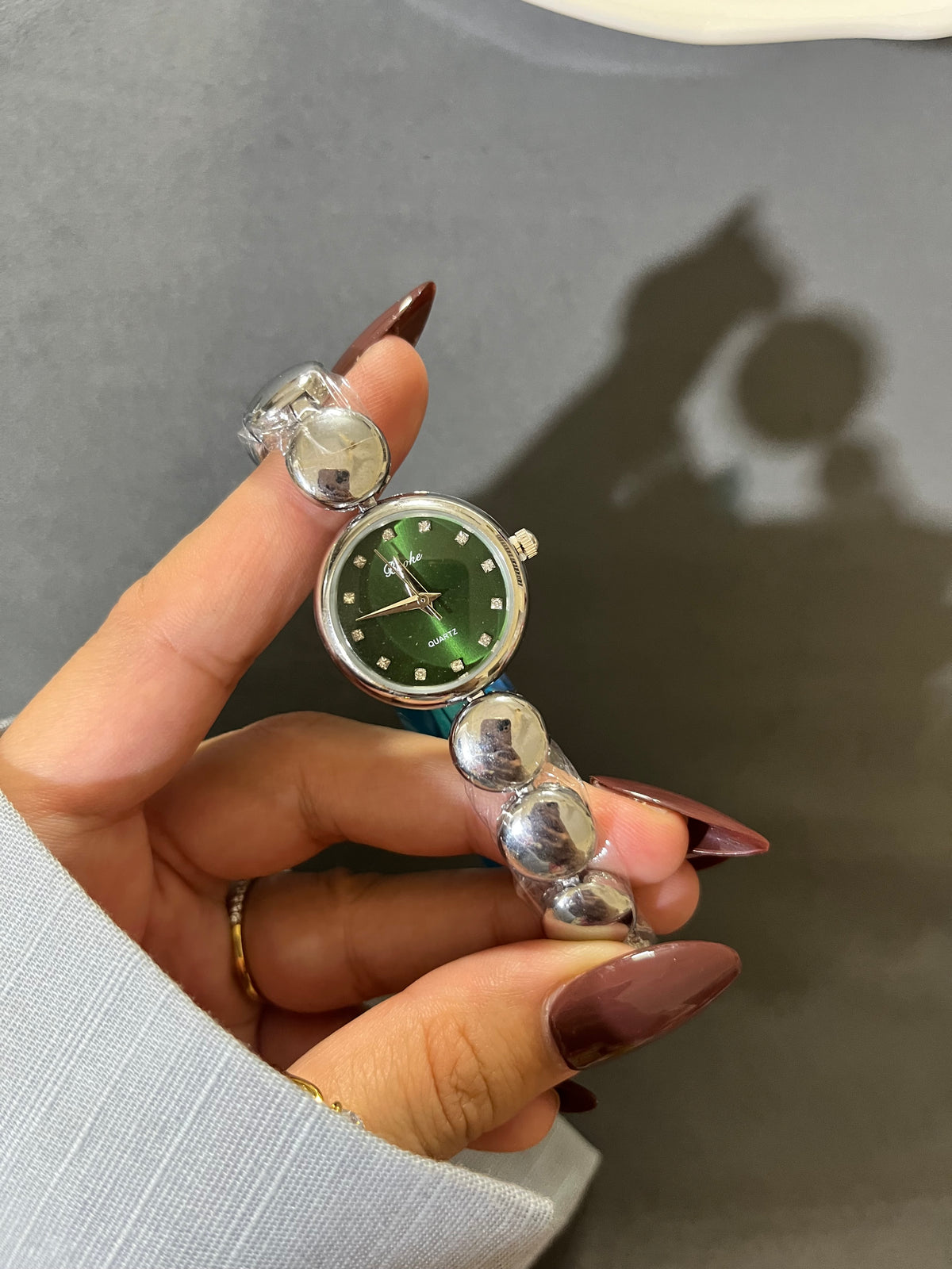 Crystal Studded Green Dail Watch