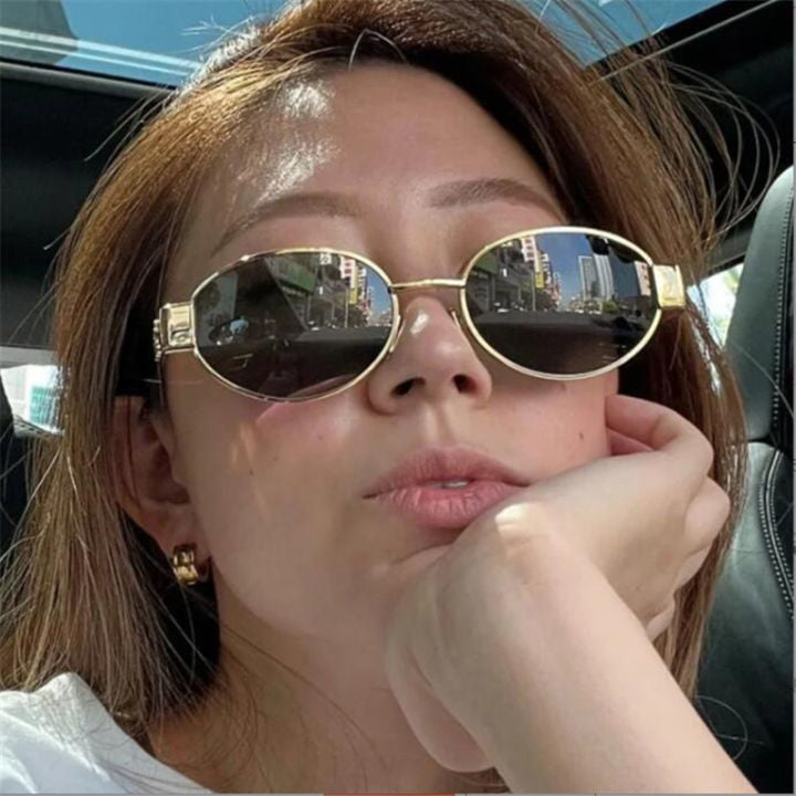 METAL RETRO WOMEN OVAL SHADES-Black Lens