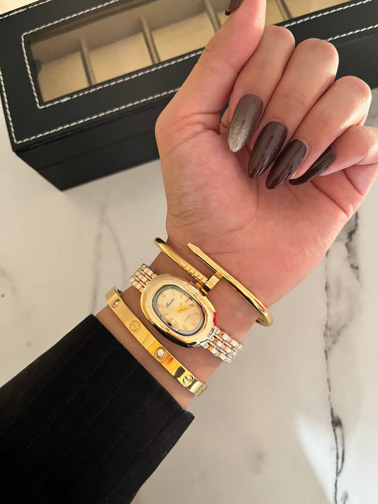 Oval Watch Nail+ Cartier Bangle Stack