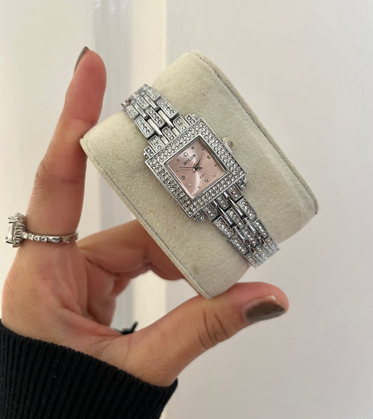 Crystal Frame Watch Pink Dail