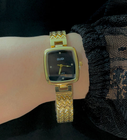 PERPETUAL BLACK DIAL WATCH-GOLD BLACK
