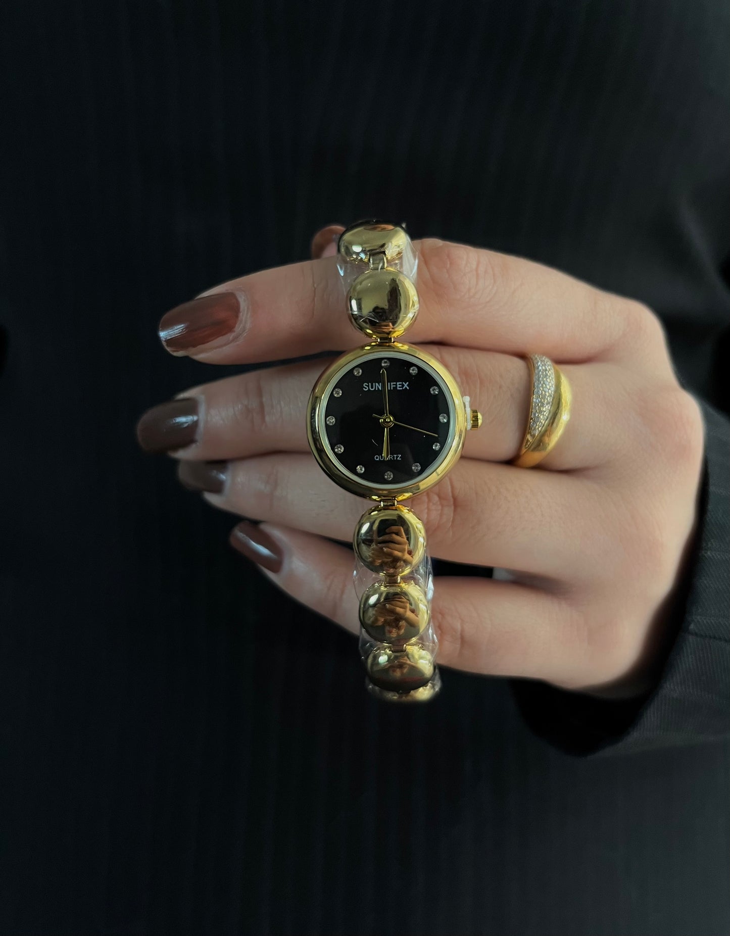 HOURIA RHINESTONES WATCH-Black Dial
