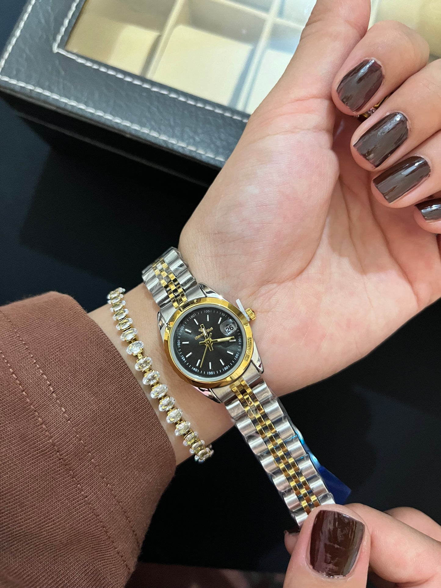 Black Diamond Dial Two Tone Watch