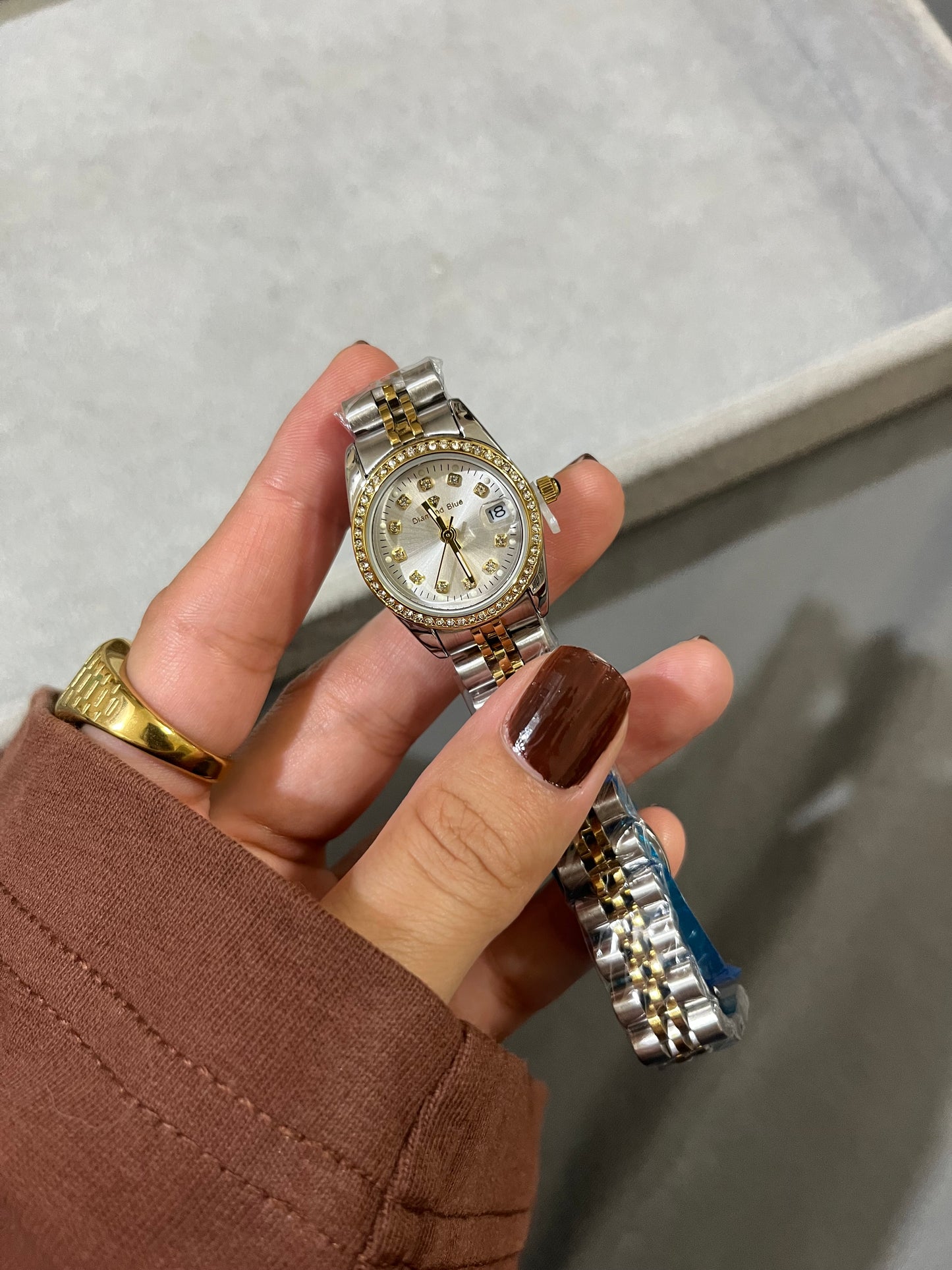 CRYSTAL STUDDED SILVER DAIL TWO-TONE WATCH