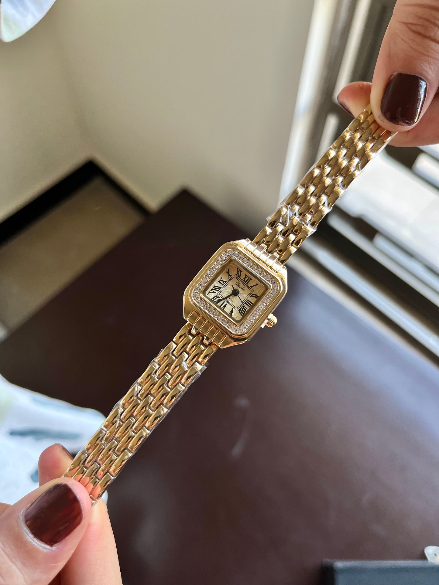 Cartier Inspired Golden Dial Watch