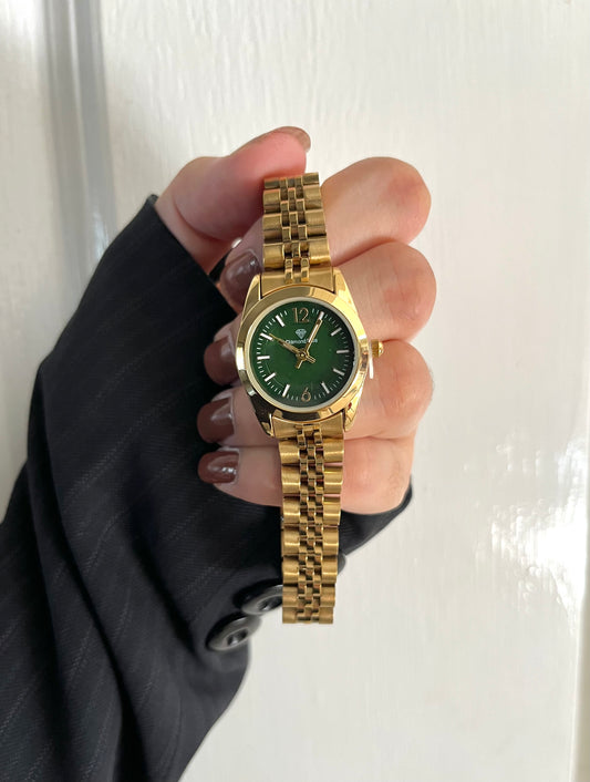 GOLD BRAIDED WATCH-Green Dial