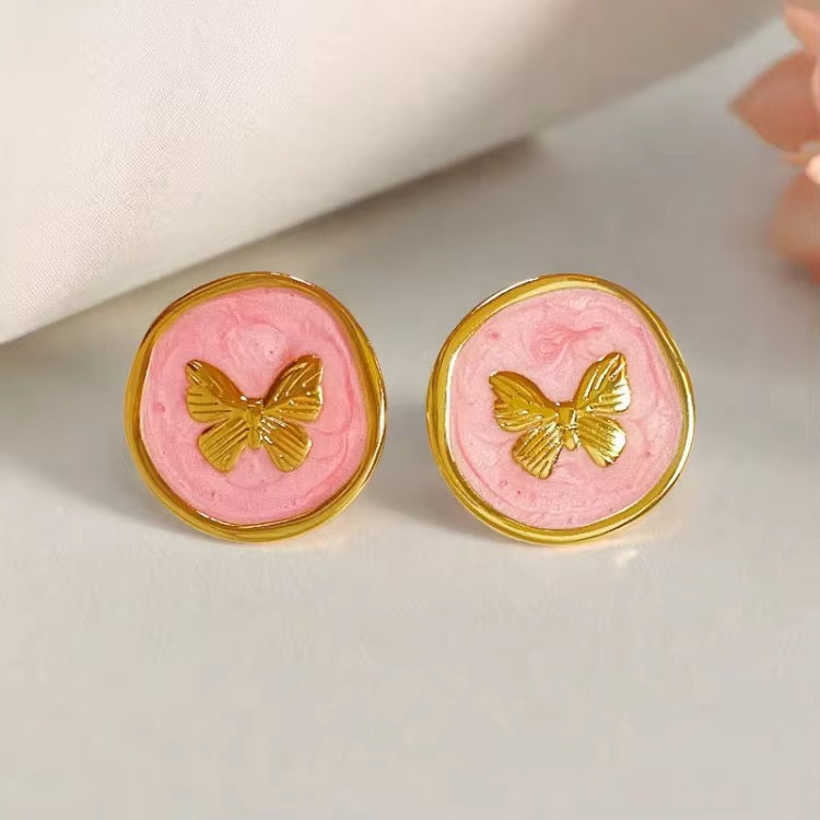 Pink Aura Butterfly Studs