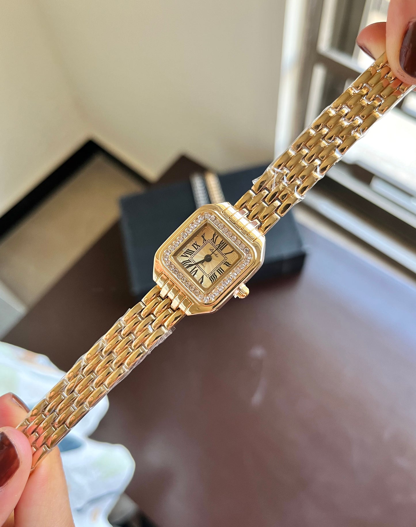 Cartier Inspired Golden Dial Watch